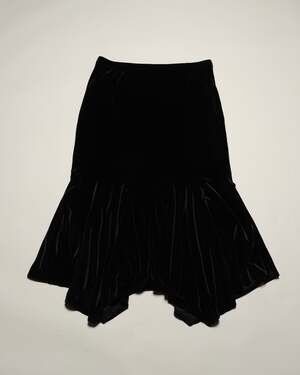 Vintage 90’s Black Velvet Asymmetric Mermaid Midi Skirt Size 14